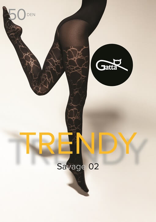 Dámske vzorované pančuchy GATTA Trendy Savage 02 (50 DEN), 5-XL, Nero