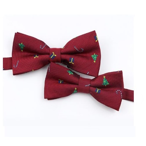 Pánsky a detský vianočný motýlik - bordový/ vínovo červený set