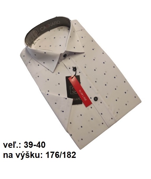 Pánska biela košeľa Slim vzorovaná s krátkym rukávom, veľkosť M/ 39-40