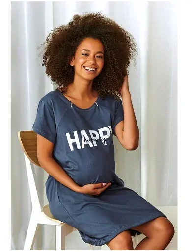 Dámska nočná košeľa Happy mommy tmavo modrá na dojčenie veľ. M