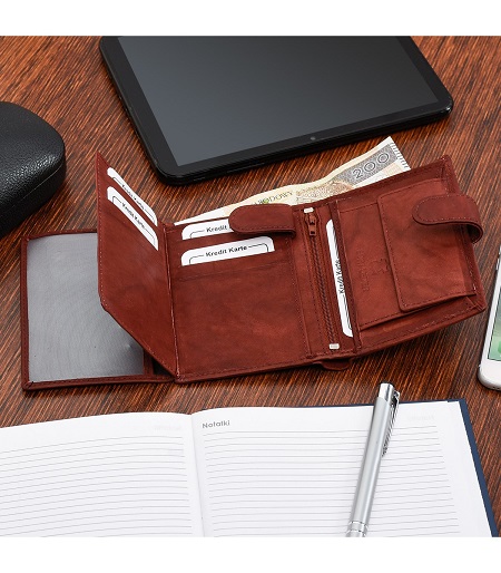 Pánska kožená peňaženka Bag Street čerešňovo hnedá s vonkajším zapínaním