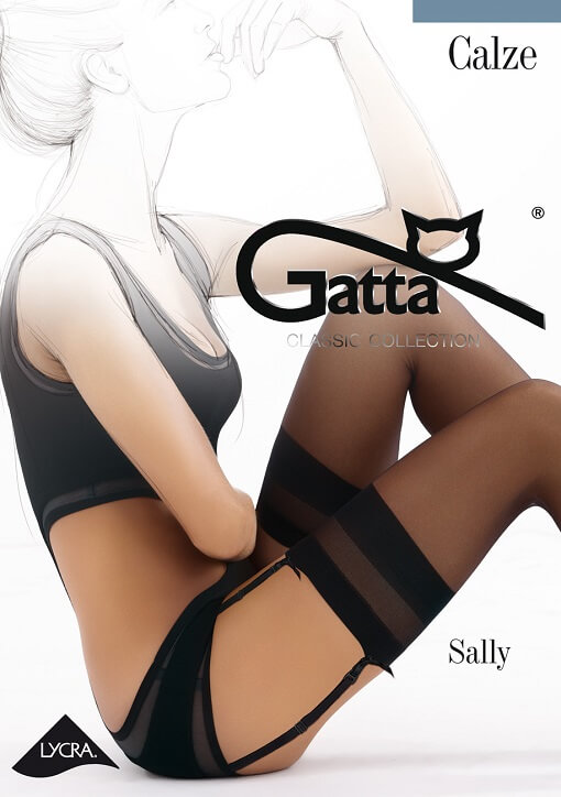 Dámske pančuchy GATTA Sally k podväzkovému pásu, XS/S, 15 DEN, Nero