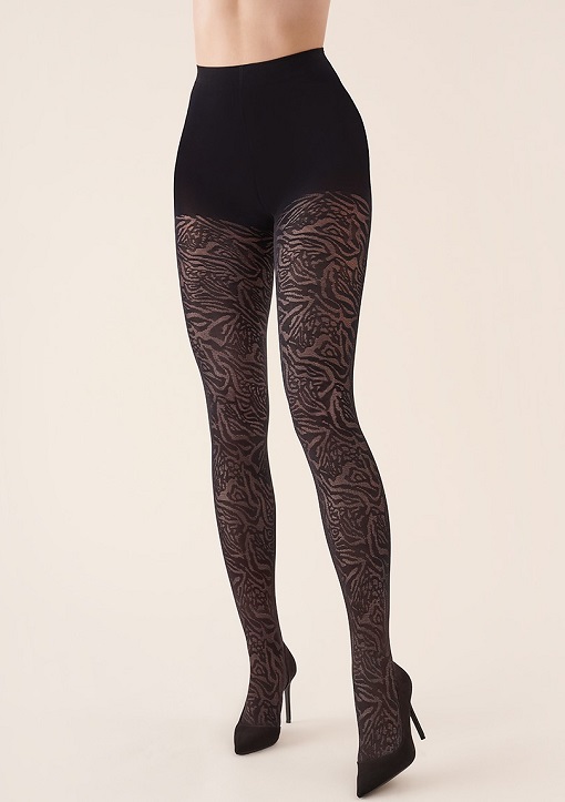 Dámske vzorované pančuchy GABRIELLA Cameo, 3D, 2-S, Nero