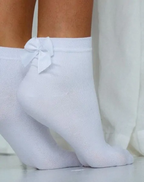 Dámske biele ponožky s mašličkou, veľ. 37-41