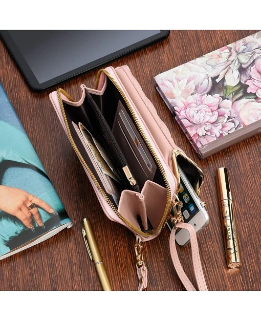 Dámska crossbody kabelka na mobil a peňaženka 2v1, ružová
