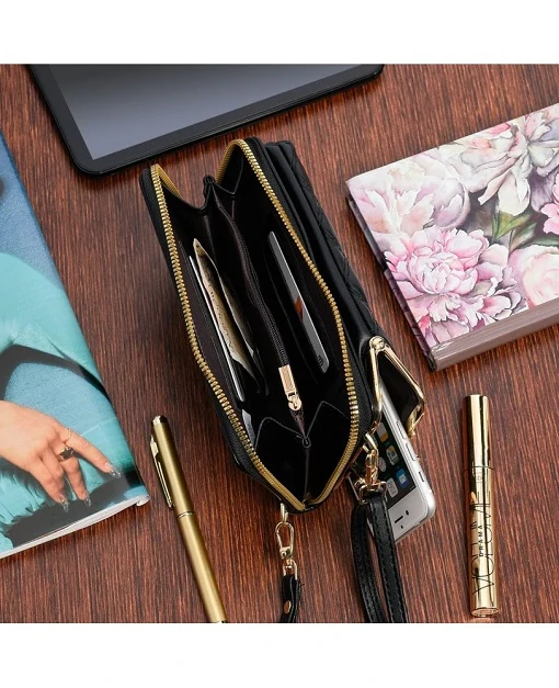 Dámska crossbody kabelka na mobil a peňaženka 2v1, čierna