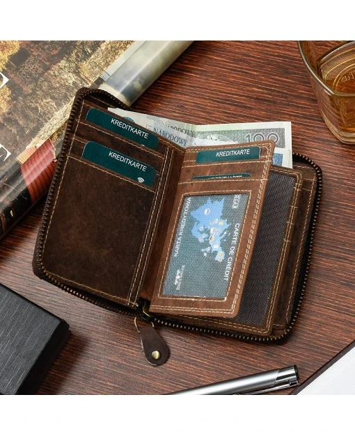 Pánska kožená peňaženka Beltimore Vintage na zips, tmavo hnedá