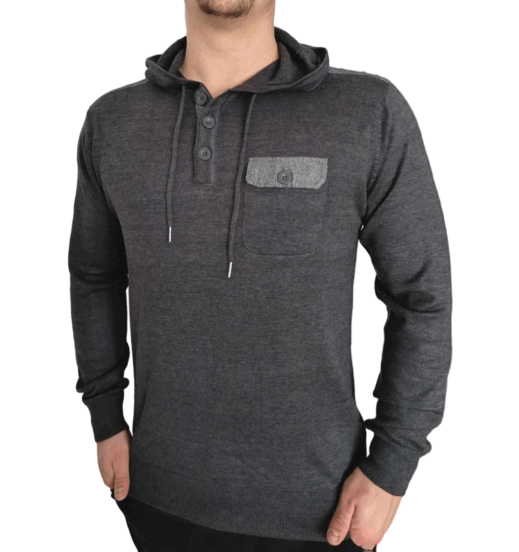 Pánsky sveter s kapucňou tmavo sivý, veľ. L