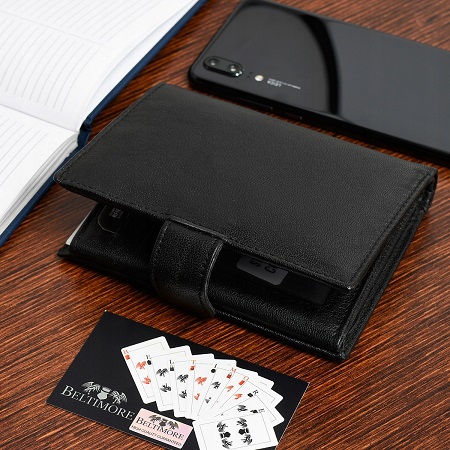 Pánska kožená RFID peňaženka Beltimore D49 s vonkajším zapínaním čierna
