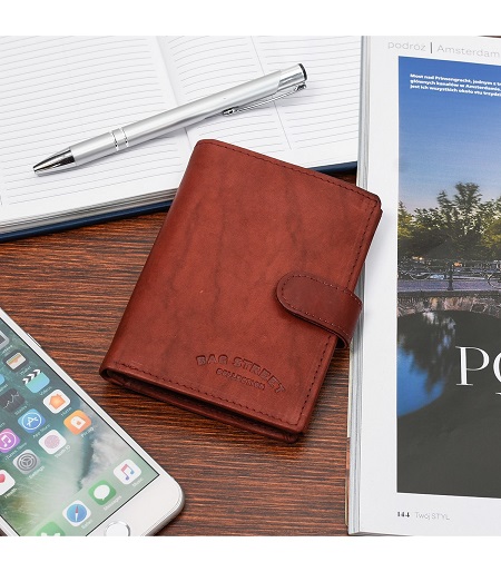 Pánska kožená peňaženka Bag Street čerešňovo hnedá s vonkajším zapínaním