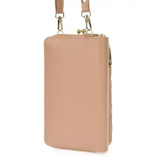 Dámska crossbody kabelka na mobil a peňaženka 2v1, béžová
