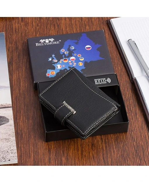Pánska kožená RFID peňaženka Beltimore s vonkajším zapínaním čierna