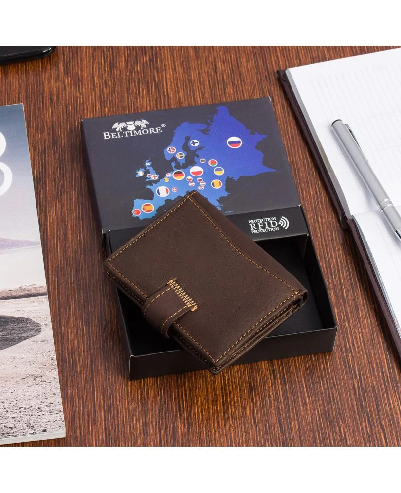Pánska kožená RFID peňaženka Beltimore s vonkajším zapínaním hnedá